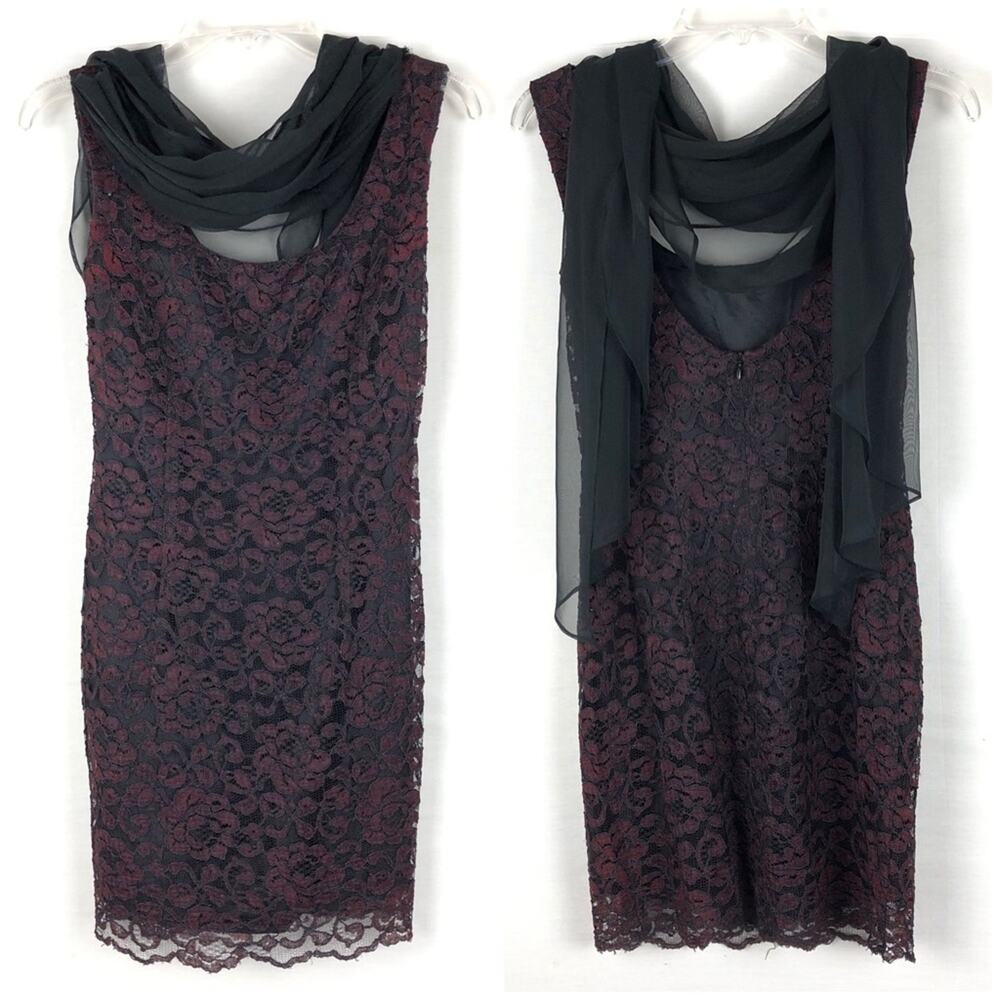 Tootsies Vintage Lace Floral Sheath Dress Attached Sheer Cape Size 2 Sleeveless